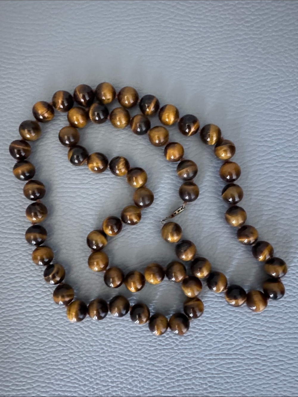 VINTAGE TIGER EYE BROWN BEADED NECKLACE 32” WITH 14K/585 CLASP